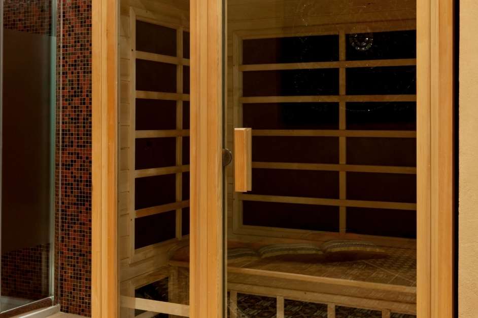 Infrared sauna purple LED glow cedar interior Raleigh