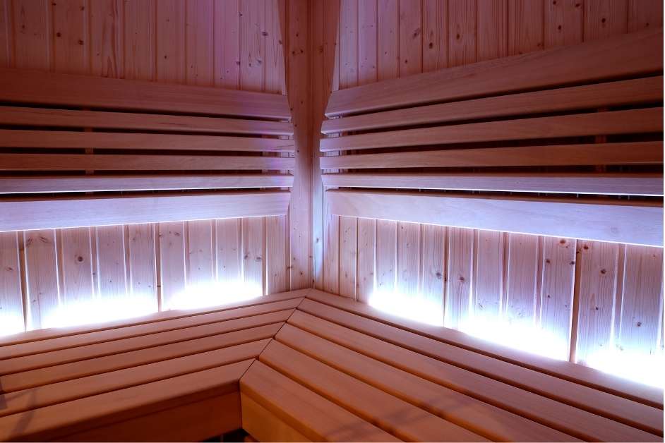 Modern cedar sauna LED lighting interior