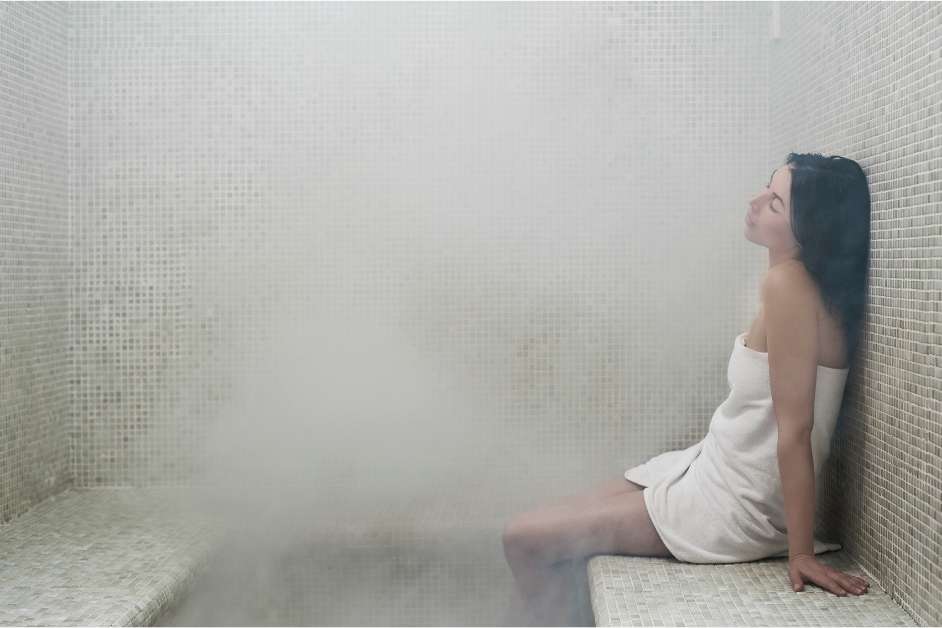 Misty steam room atmosphere Asheville wellness