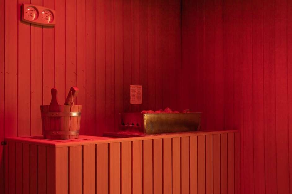 Red ambient infrared sauna interior Asheville