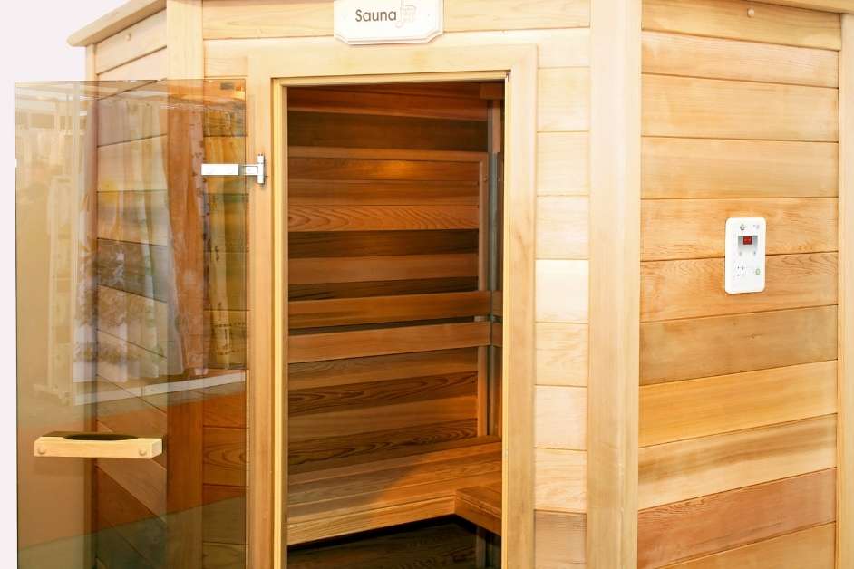Outdoor cedar sauna cabin door Richmond