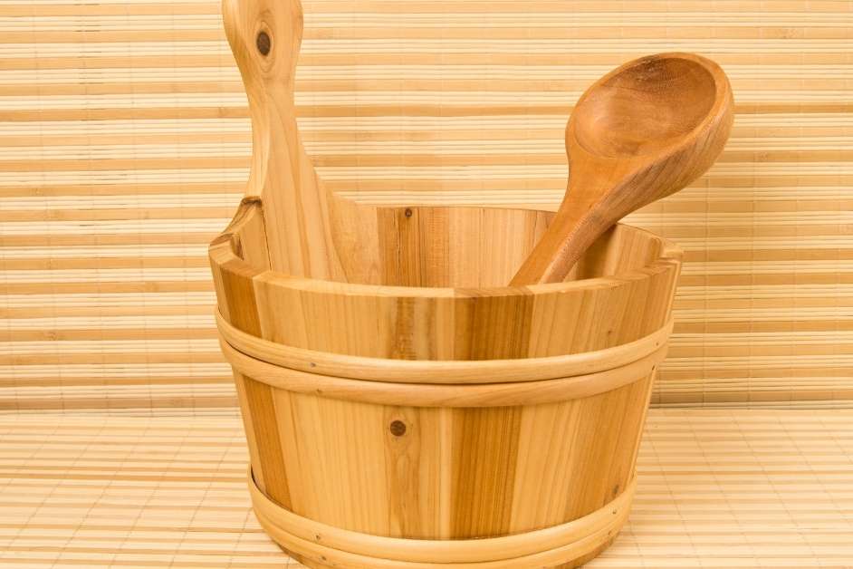 Sauna accessories including bucket and ladle