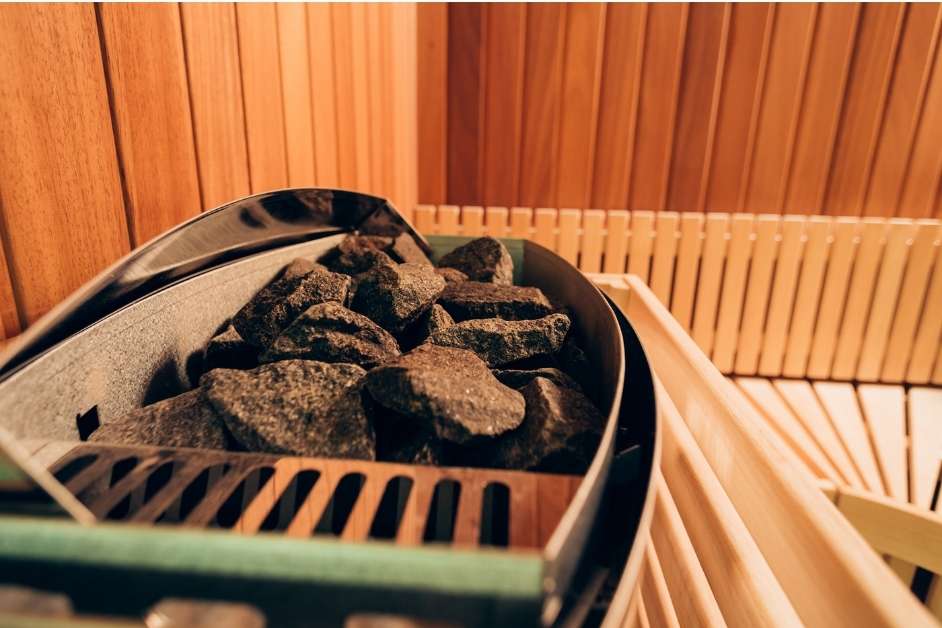 Sauna heater stones close up detail