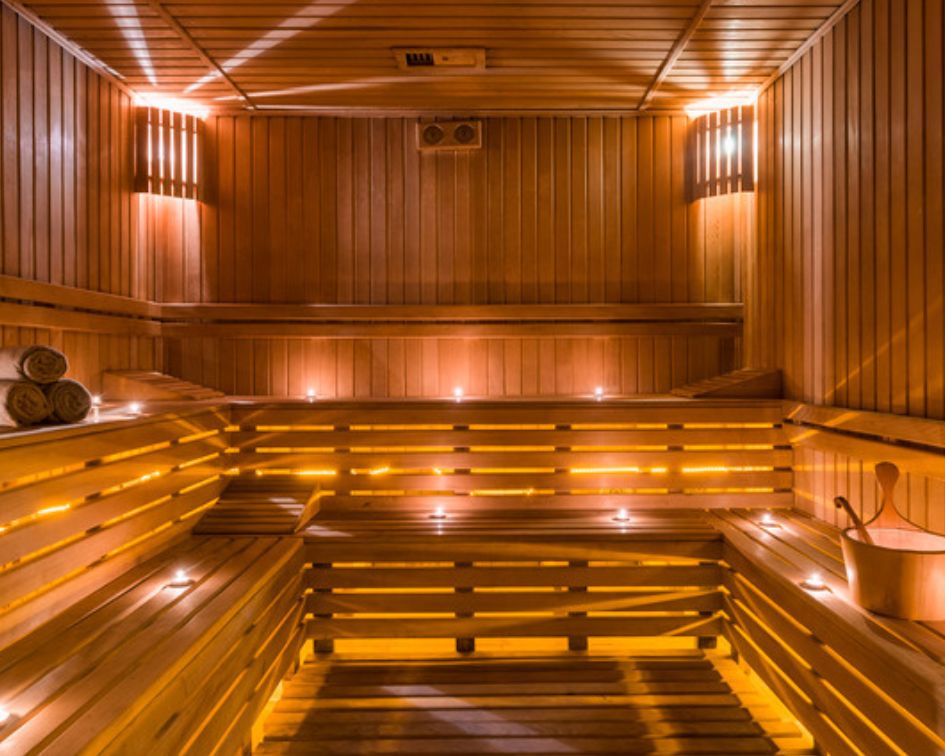 Commercial cedar sauna multi-bench high capacity Asheville
