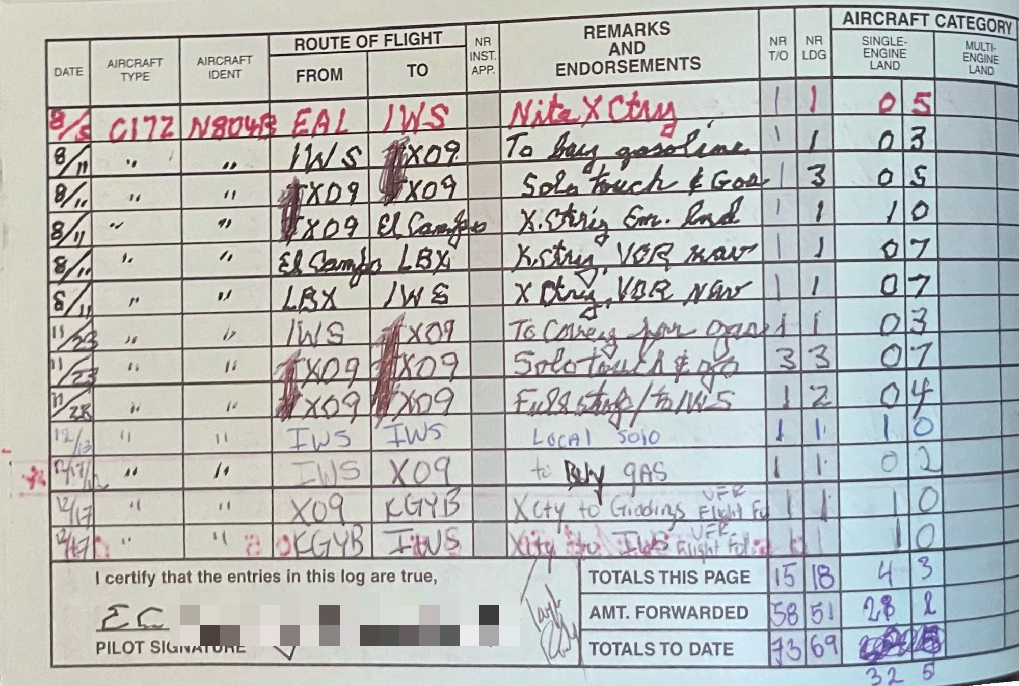 pilot logbook