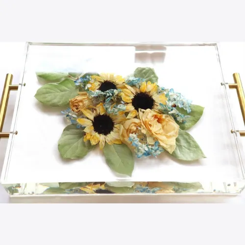 wedding bouquet preserved in resin with gold wedding date