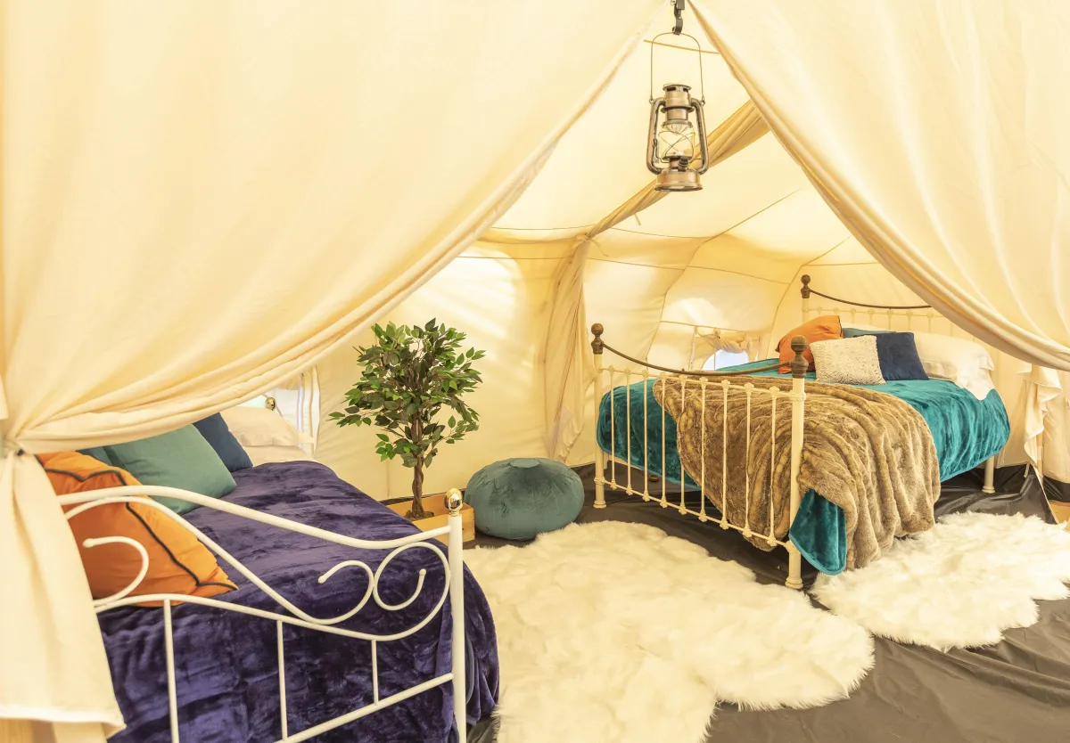 luxury glamping interior, the mahal, lots bell mahal, 9 Bell Tent, Stargazer Glamping, Sheridan Brown