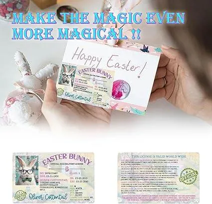 Easter Basket Stuffers,Easter Bunny Lost Driver's License,Easter Decorations,Easter Rabbit Card, Easter License Card for Kids, Bunny Driver's Id, Easter Rabbit License Easter Gift for Kids (1 Pcs)