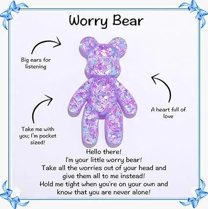 Pocket Bear Hug, Anxiety Relief Gift- Emotional Support Card, Stress Relief for Autism, Mental Health Positivity,Comforting Gift for Son Daughter Back to School (Purple)