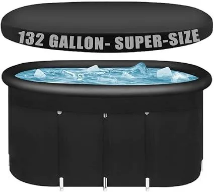 Ice Bath Tub for Athletes with Cover XL Large 132 Gallons Cold Plunge Tub for Recovery, Ice Bath Plunge Pool Fit for Family Gardens, Gyms,and Cold Water Therapy Training
