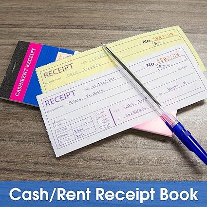 BAZIC Cash Money or Rent Receipt Book, 50 Sets 7 1/2" x 2 3/4" 2-Part Carbonless, White & Canary, Bound Wraparound Cover (50 Sets/Pack), 1-Pack