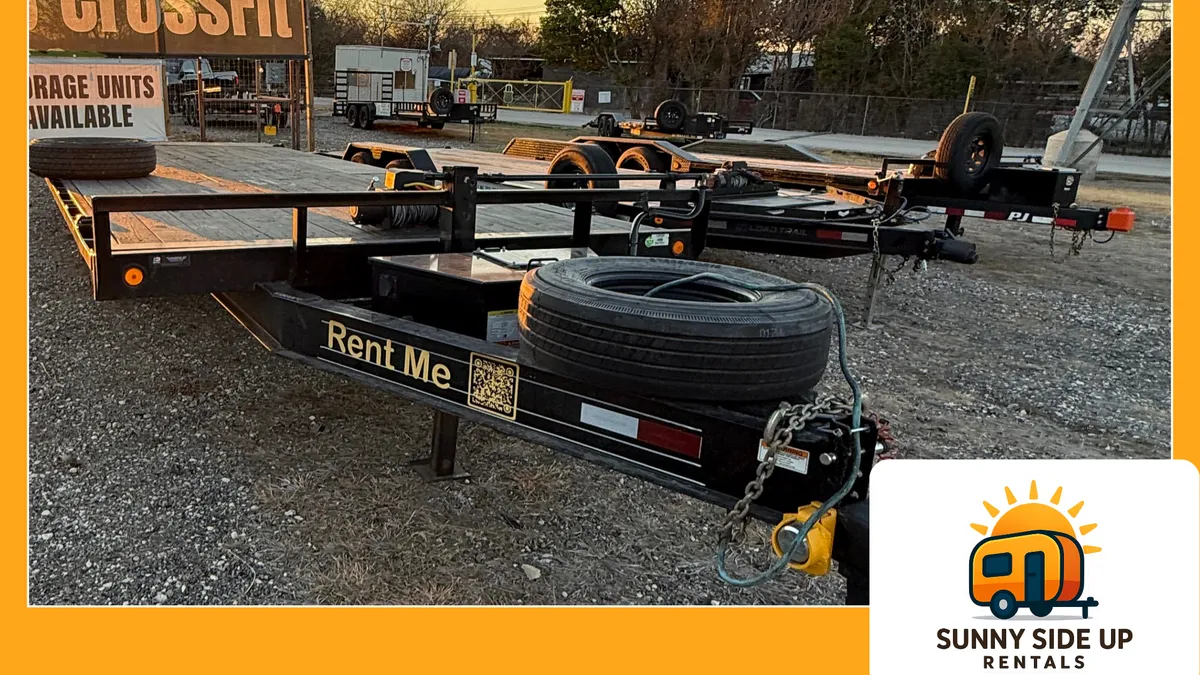 22x102 Deckover Tilt trailer for pre-winter ranch equipment service transport at SSU-Rentals in San Antonio, Texas