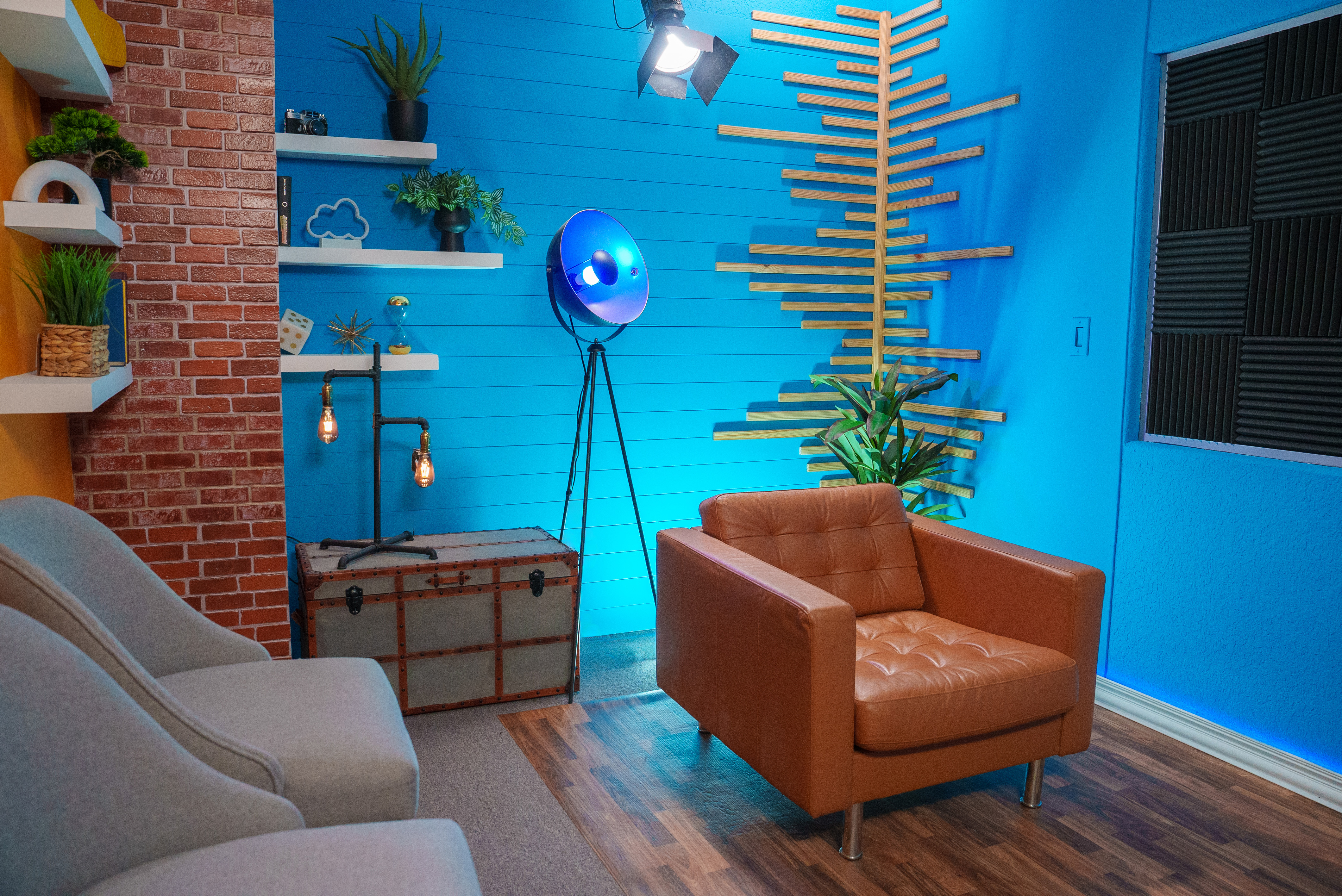 Content creator recording in a modern content studio