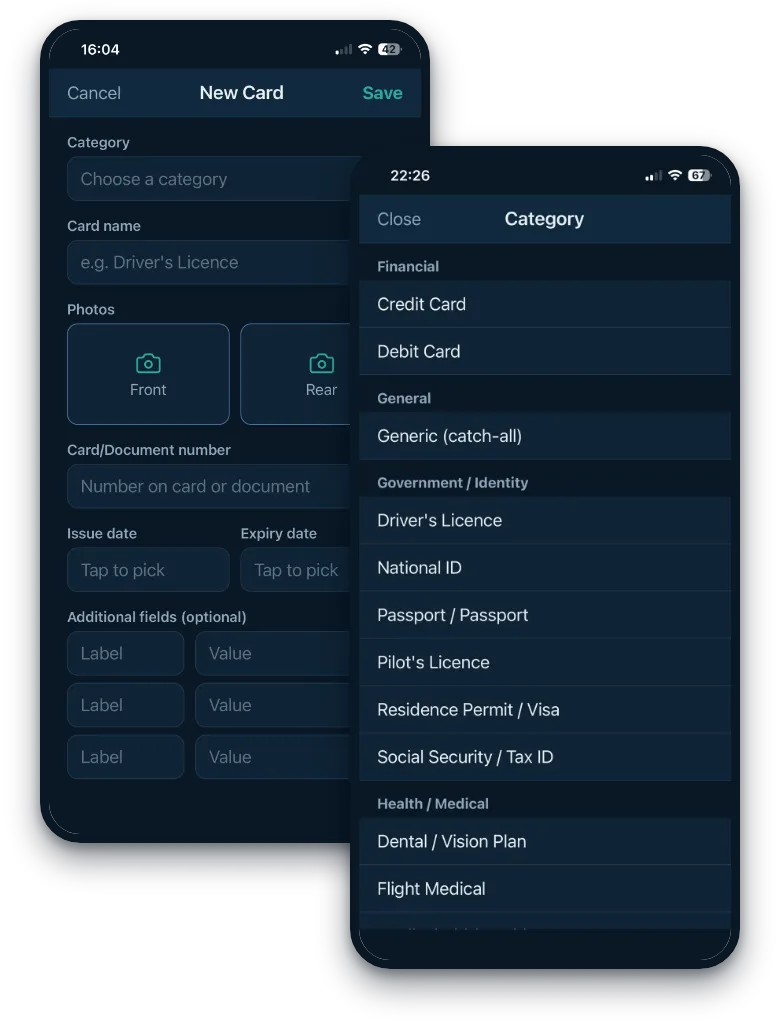 Adding a new card and choosing a category in isitaki