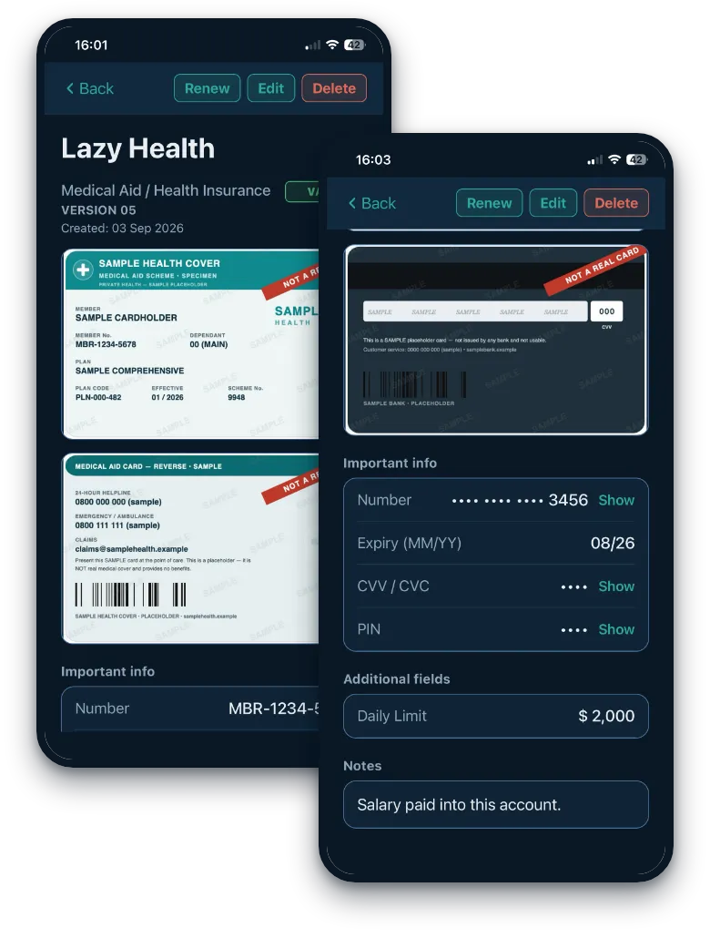 isitaki card view and protected details on iPhone