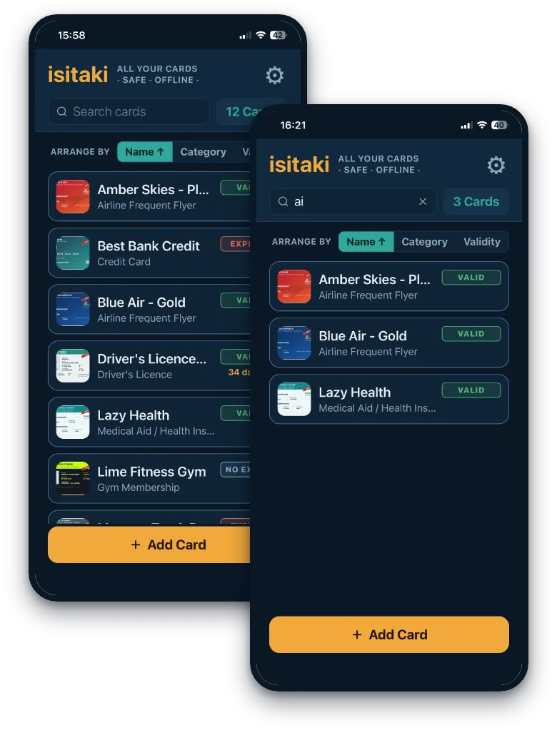 isitaki card list and search on iPhone