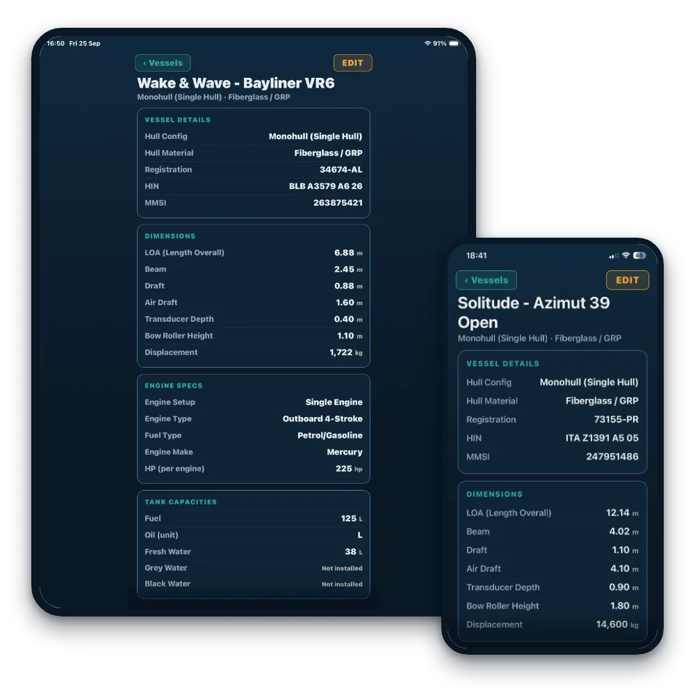 isiziba vessel details on iPad and iPhone