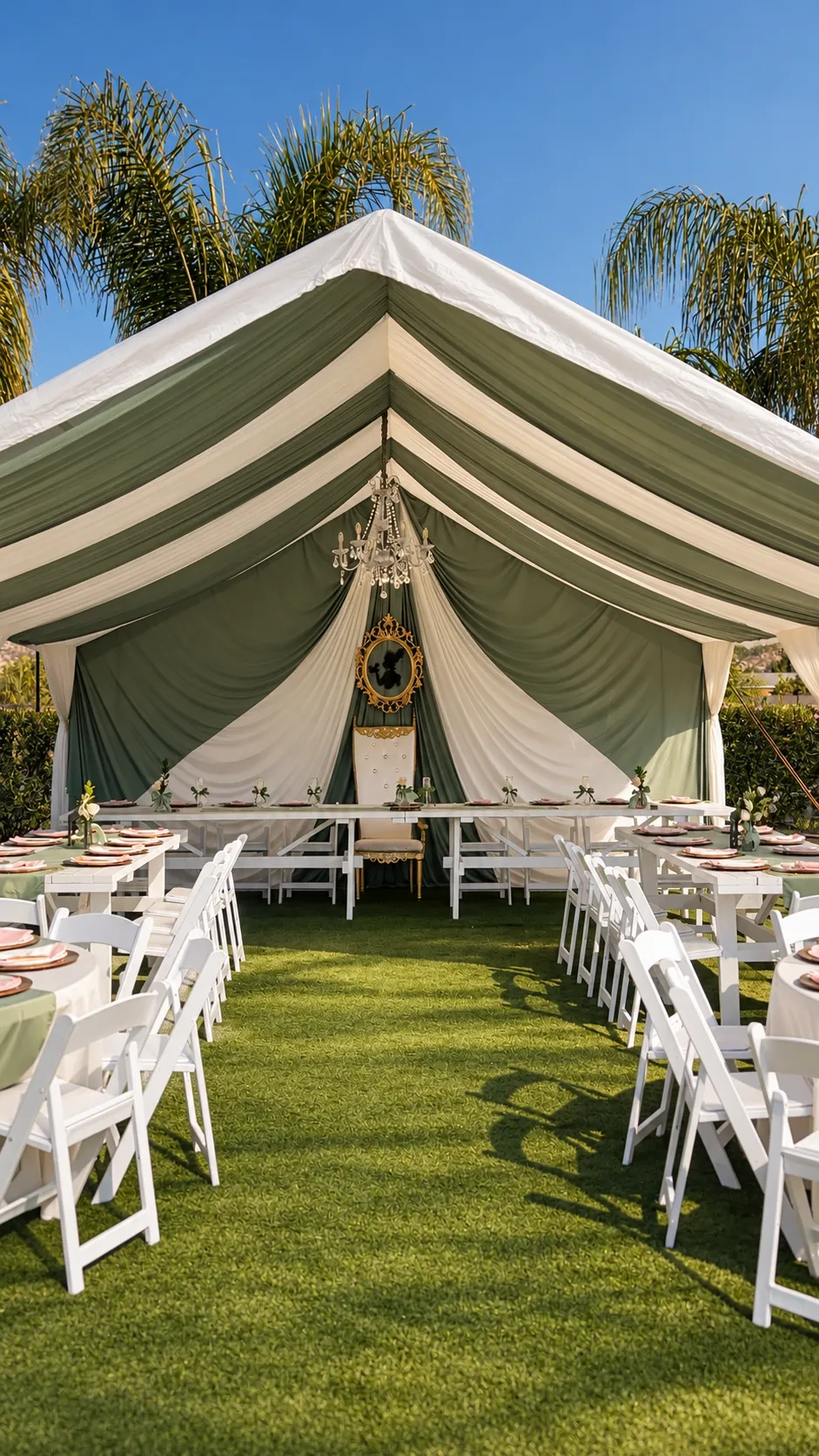 Warmly lit ballroom with floral arch, heritage textiles, and dance floor for a Quinceañera