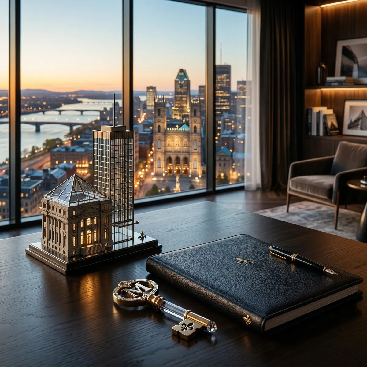 Jeune couple propriétaire d'une maison au Québec, souriant dans son salon lumineux