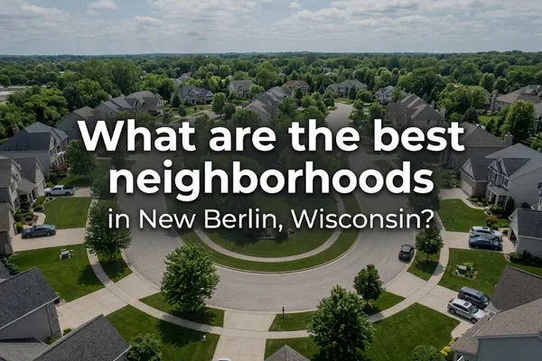 Aerial view of New Berlin, Wisconsin neighborhoods with parks and homes