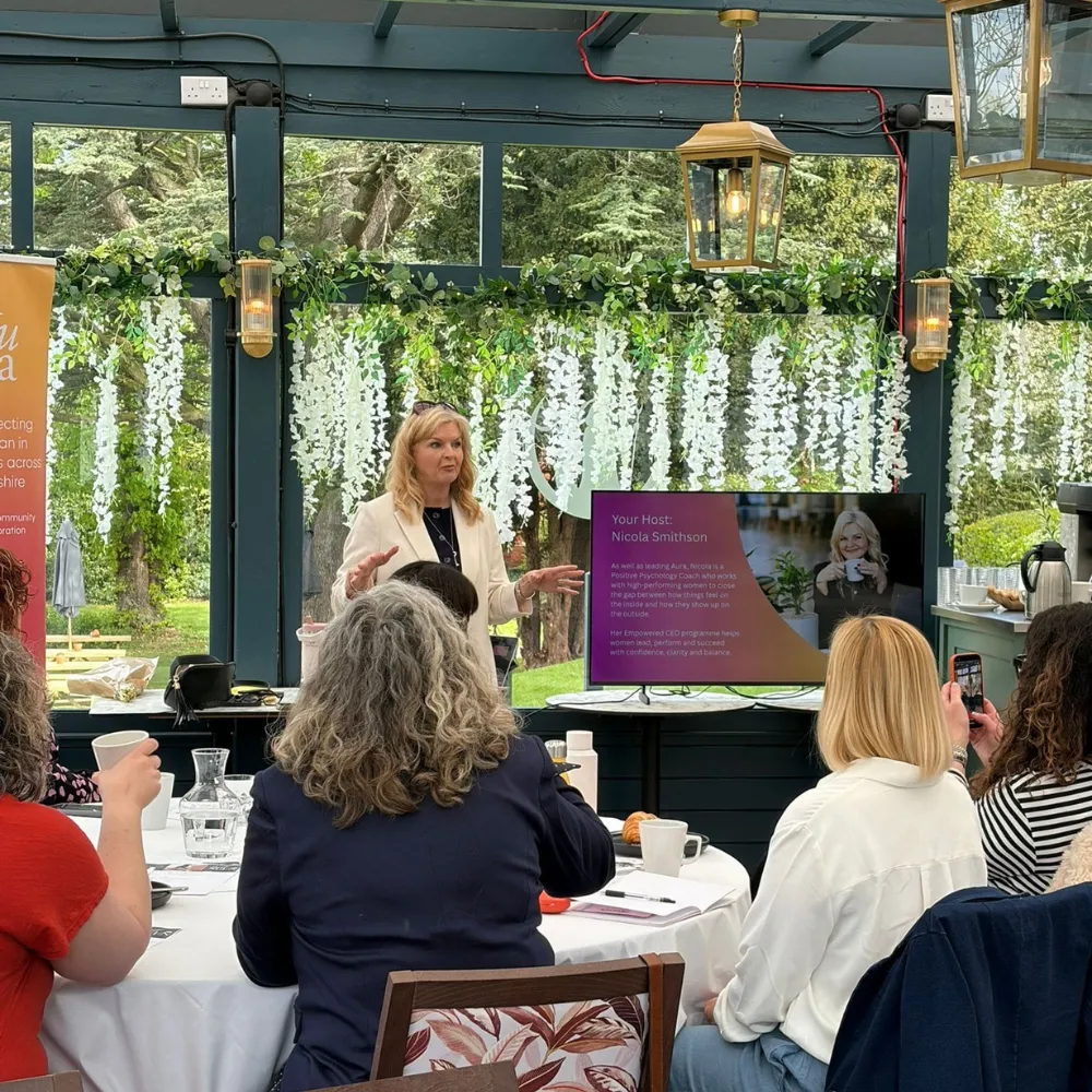 client at event talking t ladies