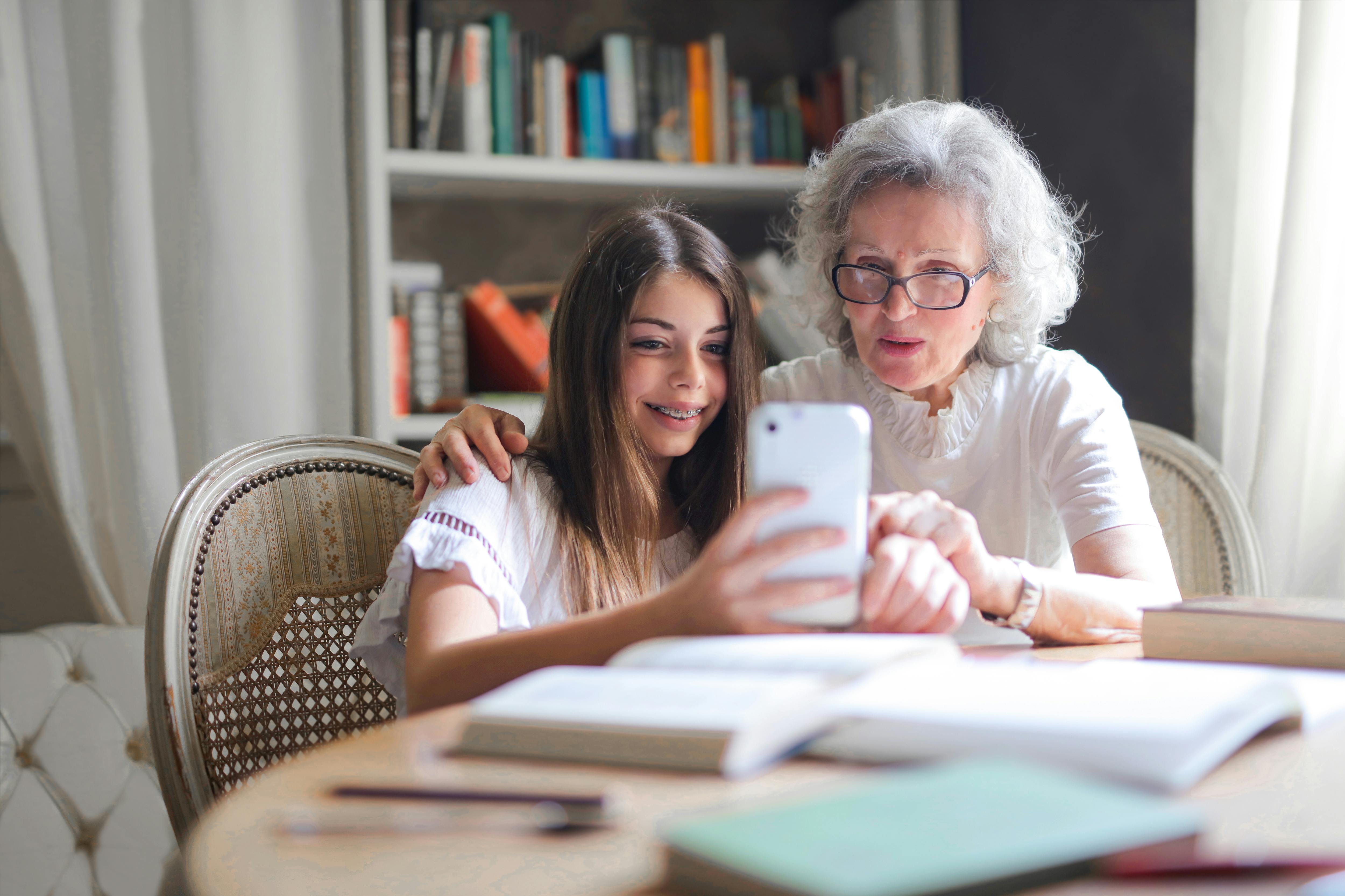Grandmother and grandchild on the phone