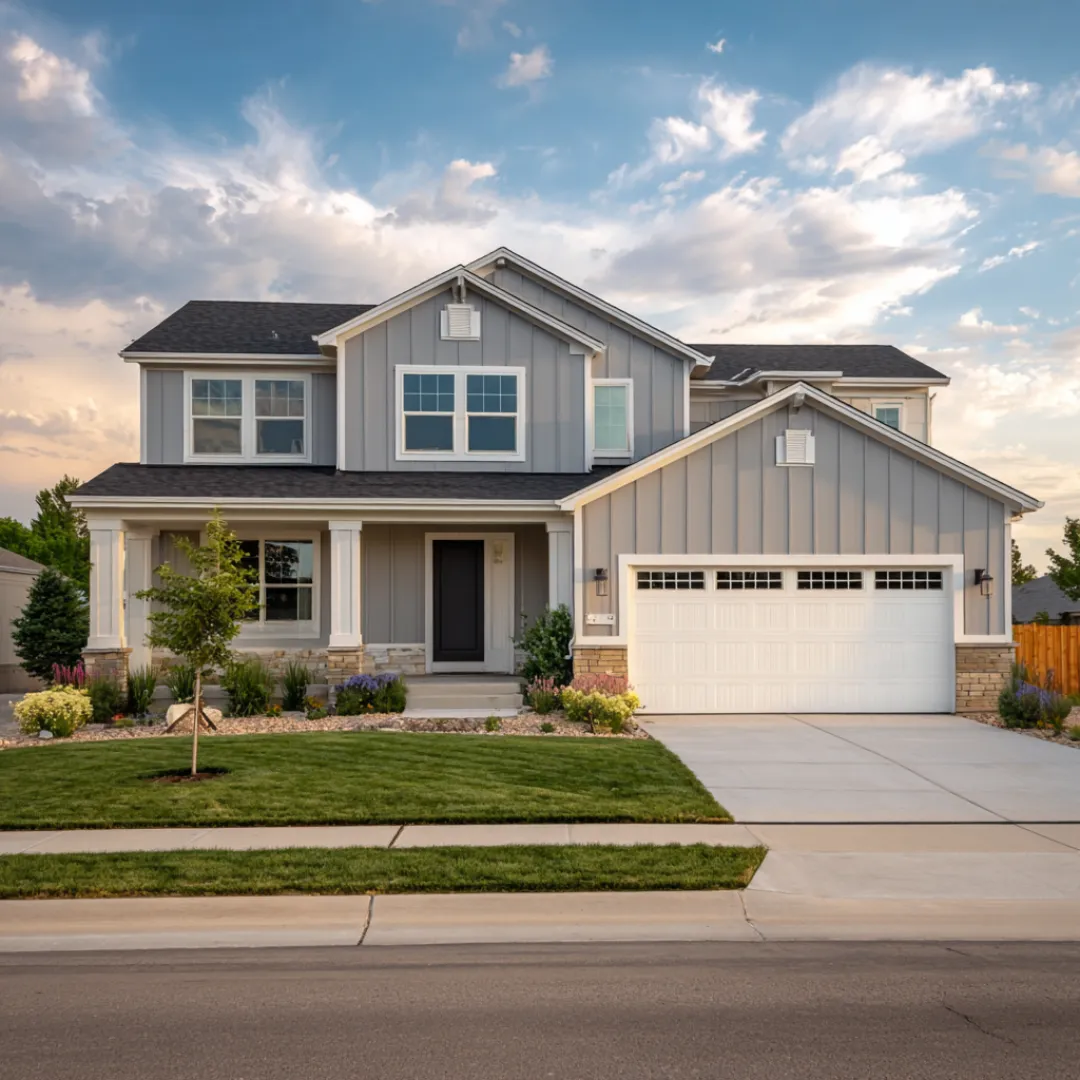 home building with new custom two story house and front yard in lebanon oregon