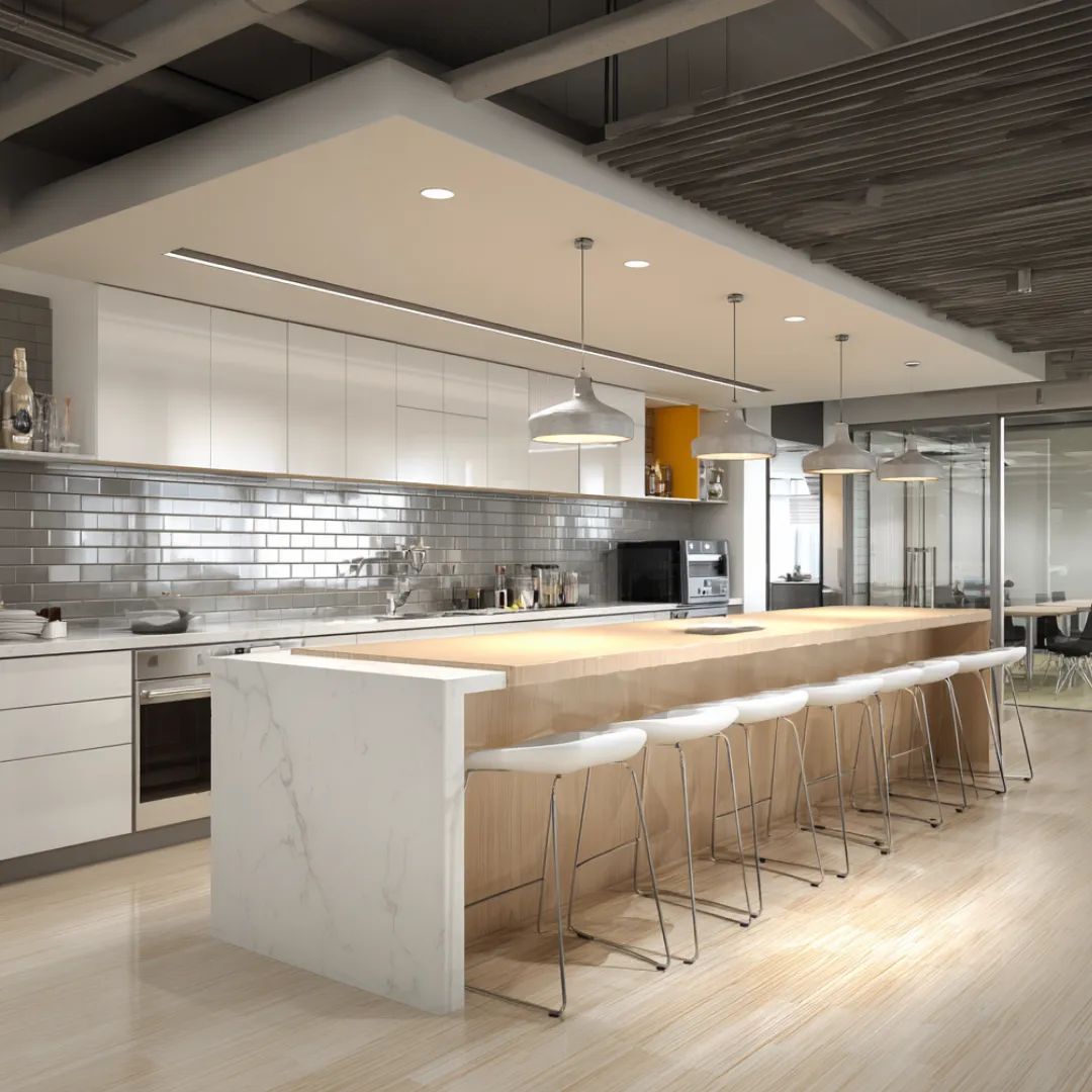 commercial remodeling with modern office kitchen and open workspace in lebanon oregon
