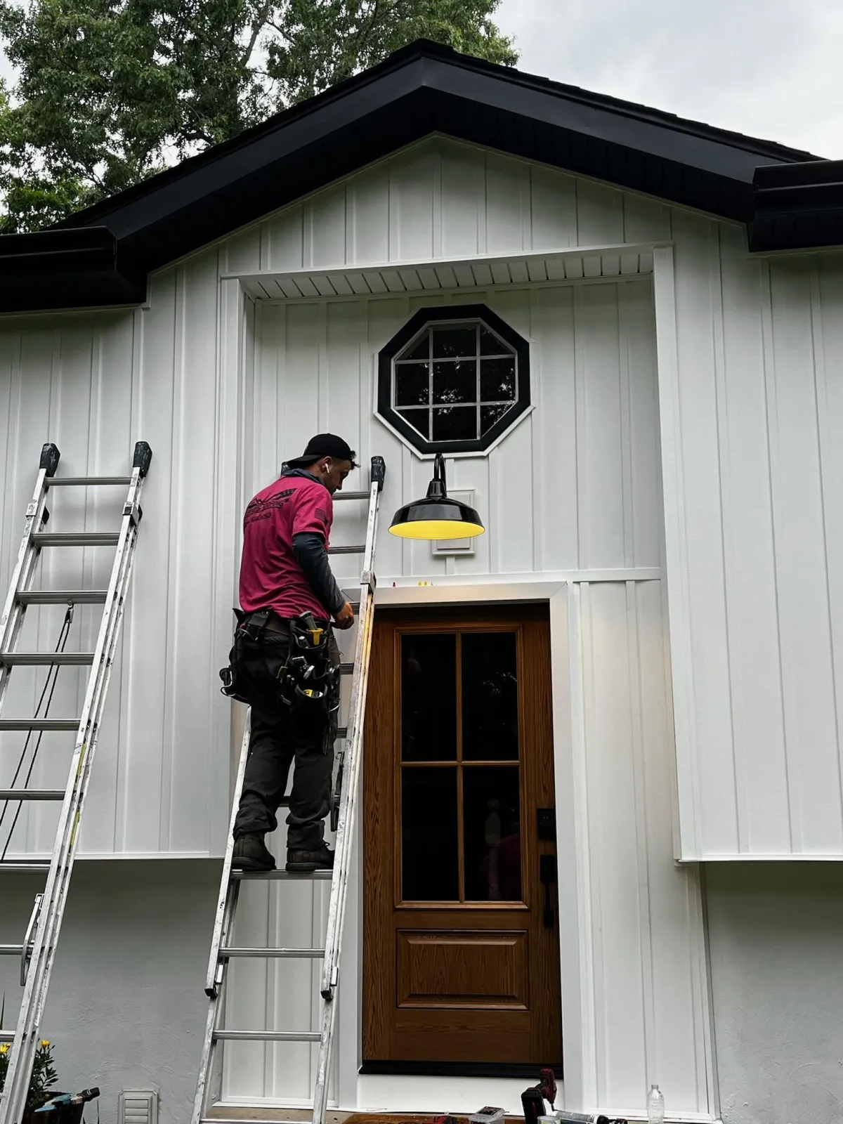 ProVia wood-grain entry door installation by Veterans Roofing in South Jersey