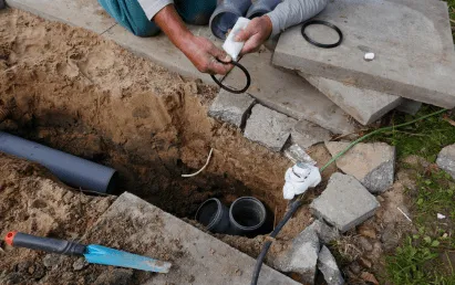 Plumber repairing damaged sewer line in San Antonio