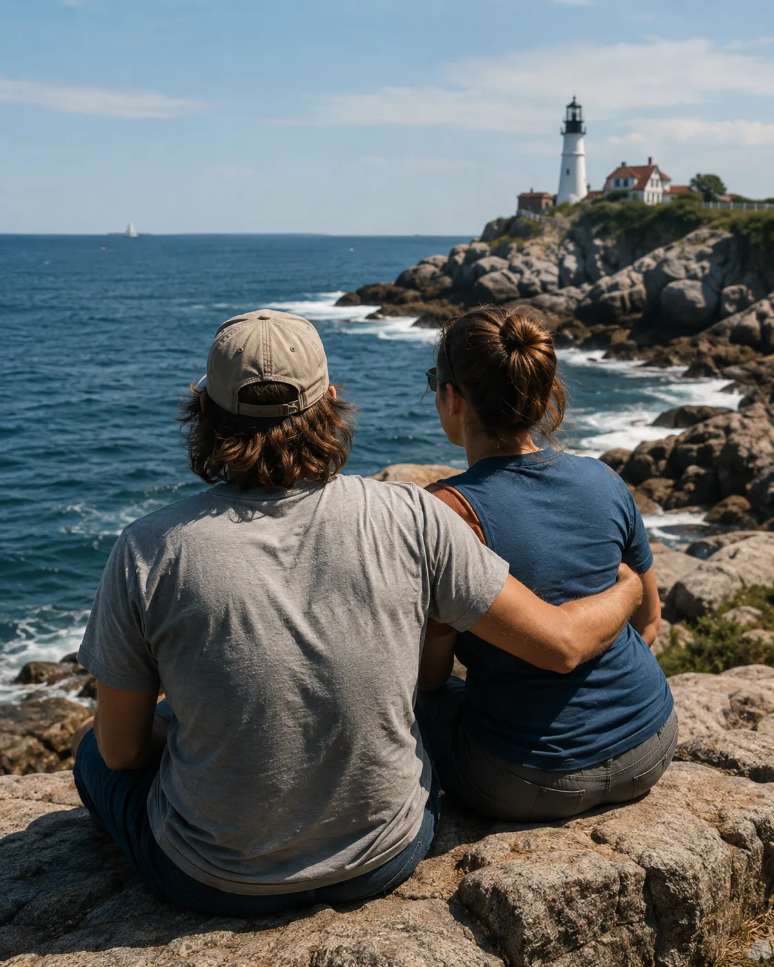 Couple looking at lighthouse