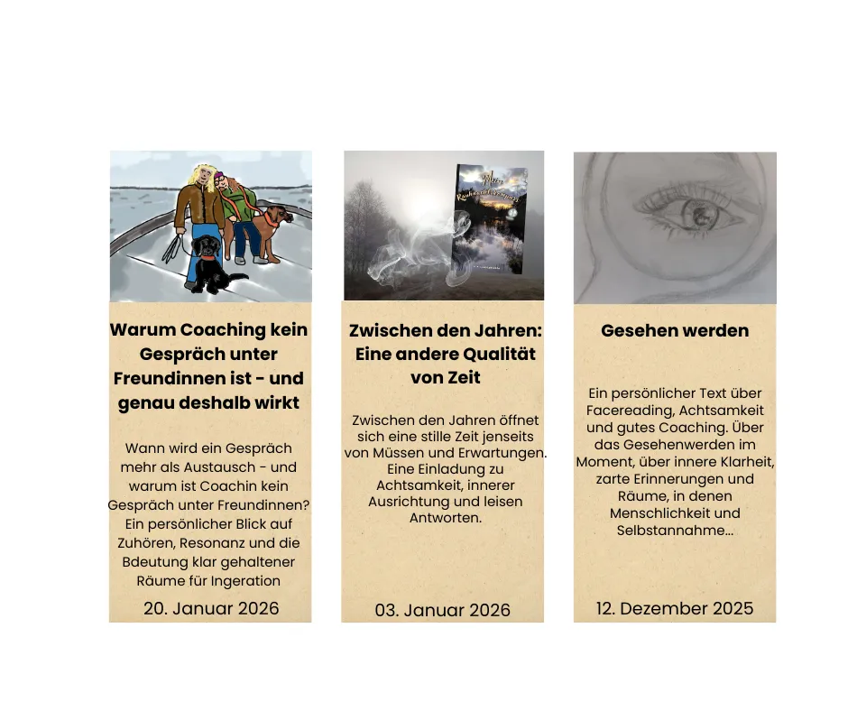 Drei aktuelle Blogartikel auf wunder-bar.online: „Bist du coachbar?“ über Resilienz, Haltung und innere Stärke, „Erntezeit“ über persönliche Entwicklung und Sichtbarkeit im September sowie „Feedback ist nicht Kommunikation“ über bewusste Begegnung und echte Verbindung.