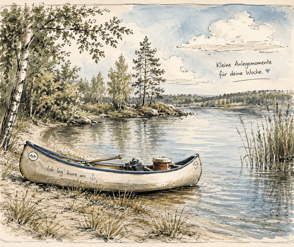 omic-Stil-Selbstporträt von Katja vor Flipchart, mit Zeichnungen und Karten aus ihrem kreativen Coaching-Portfolio – Ausdruck von Klarheit und Ideenvielfalt.