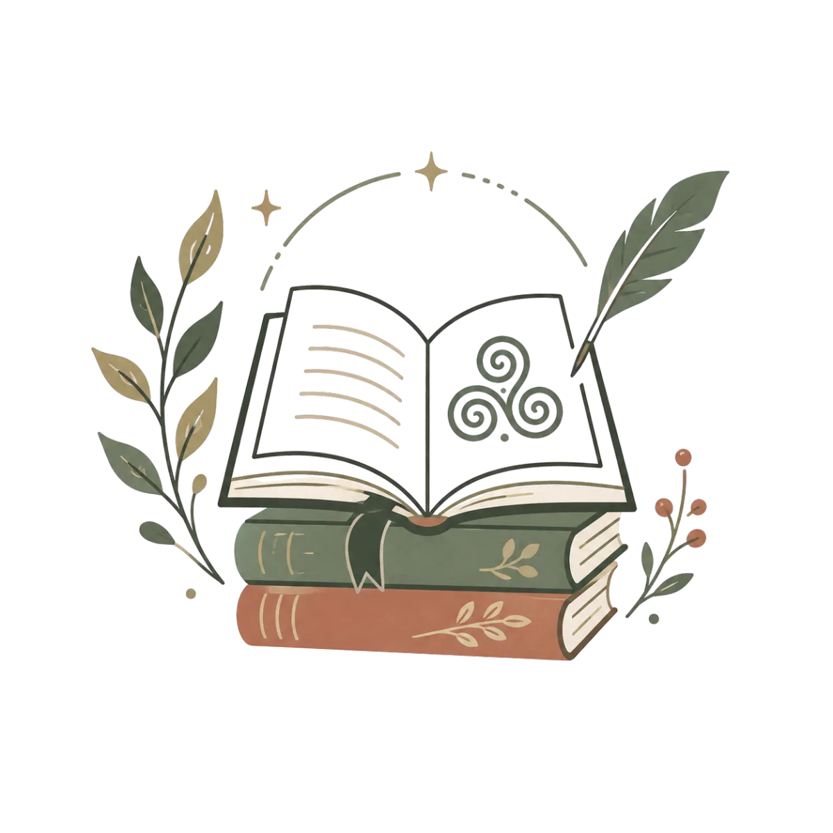 Icône livres ouverts et triskel, symbole d’apprentissage et de transmission