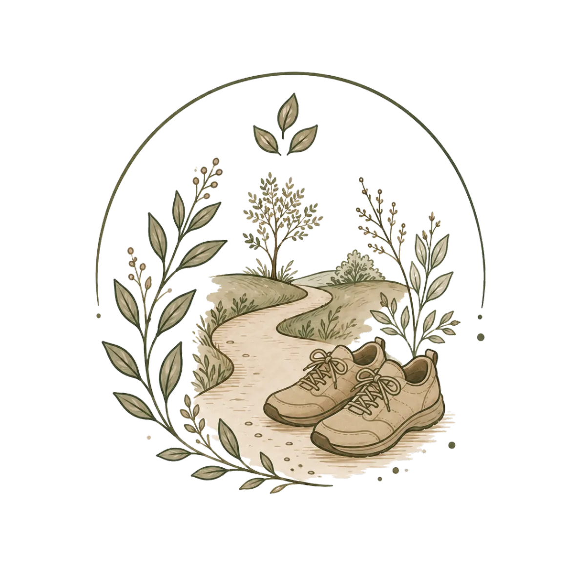 Icône chemin et chaussures de marche, symbole d’ancrage et de retour à l’essentiel