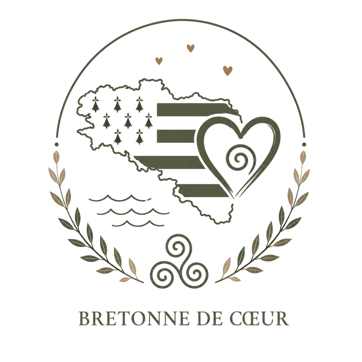Icône Bretonne de cœur avec carte de Bretagne, triskel et symbole du lien à la culture bretonne