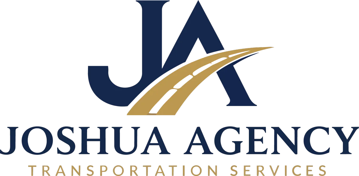 Joshua Agency Transportation Services logo. Letters 'JA' in dark blue with a gold curved swoosh through the 'A', over the brand name text