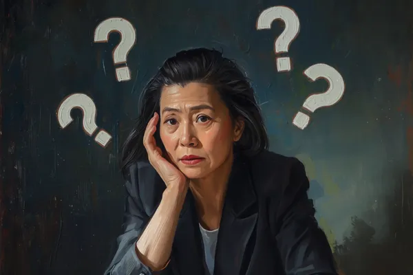 "Midlife woman reflecting with notebook and coffee, considering going back to college"