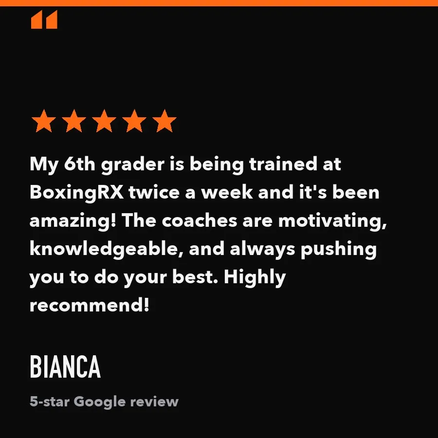 5-star Google review of BoxingRX kids boxing from a parent