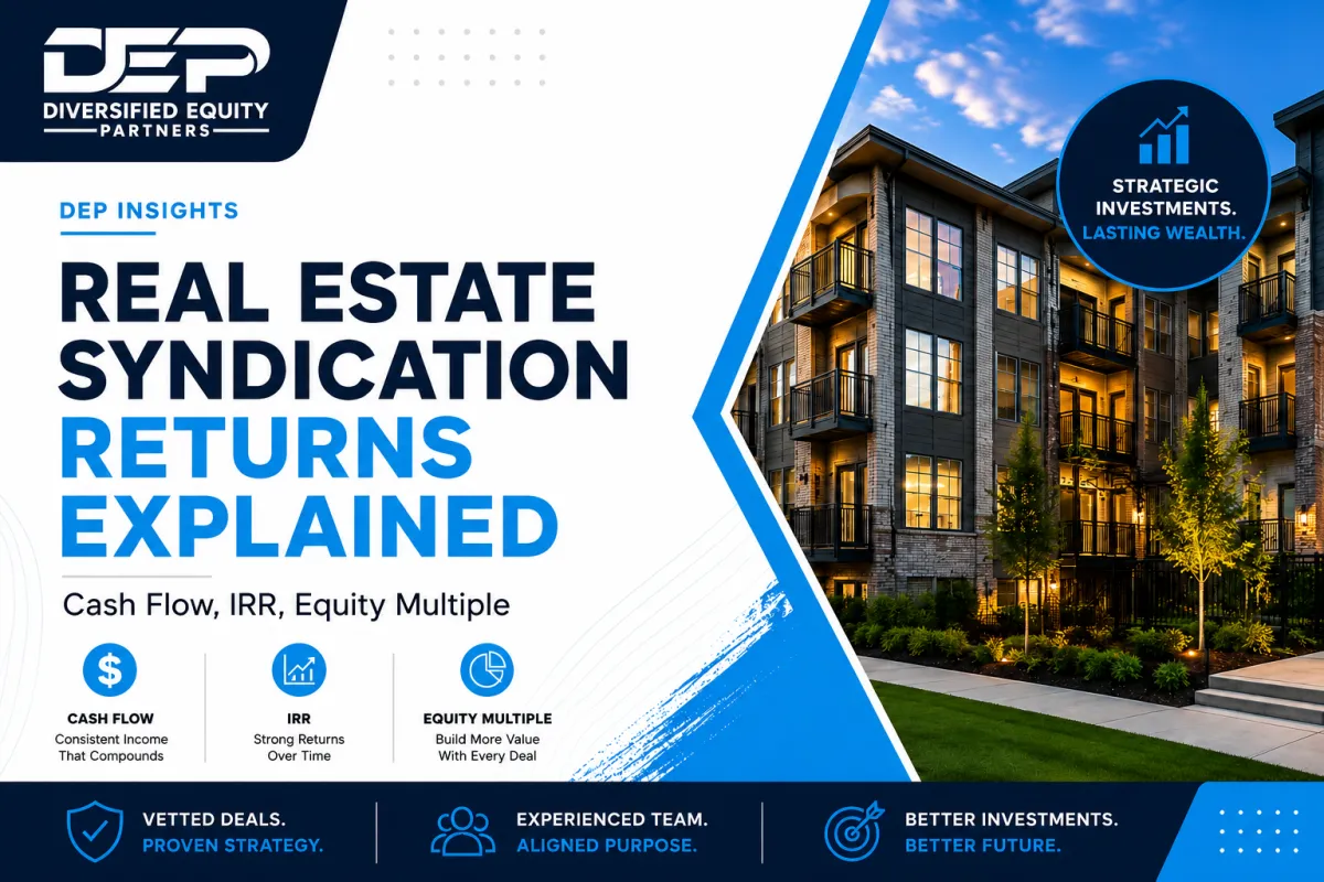 Multifamily apartment investment representing passive real estate syndication returns, cash flow, IRR, and equity multiple.