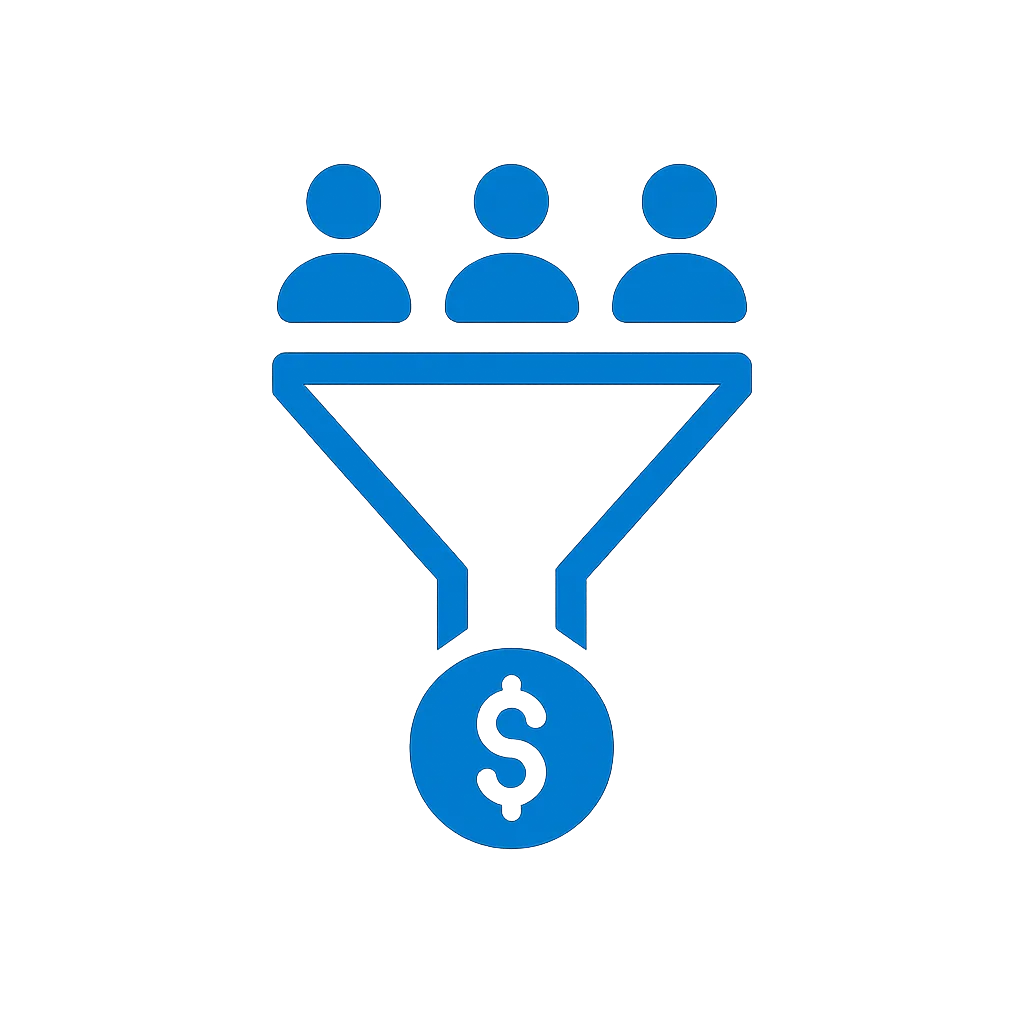 Blue funnel icon symbolizing lead generation process