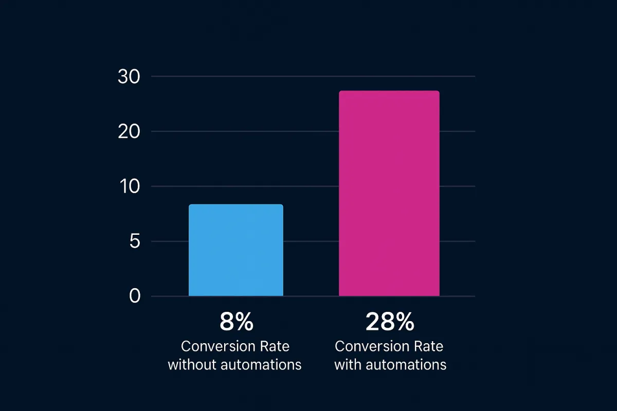 Bar chart showing higher conversion rates with automation vs without automation