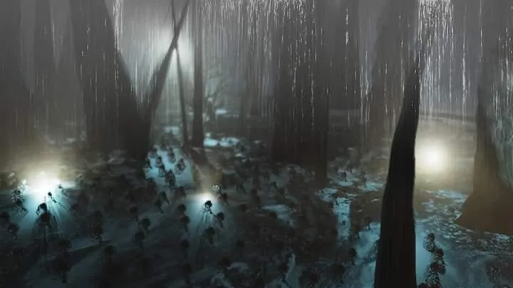 Ilustracja cyfrowa- Las i deszcz