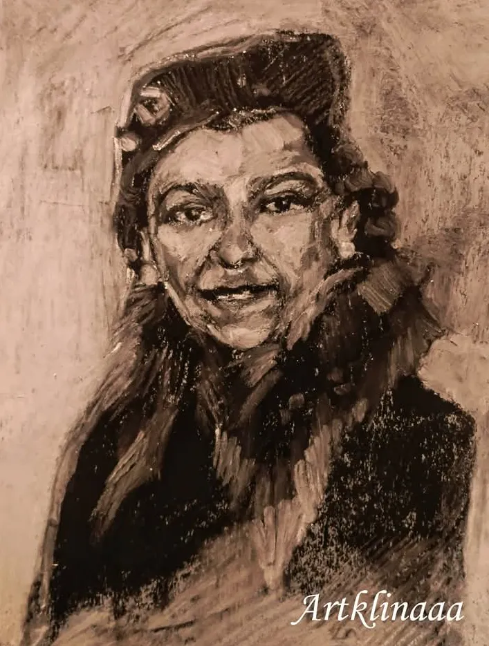 Portret psa, praca w technice pasteli olejnych