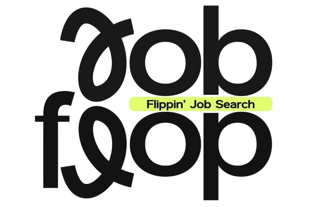 Animated gif showing the word 'job' transforming into 'flop', with the 'j' flipping upside down to become an 'l', while a bright yellow-green highlight slides in underneath the word.