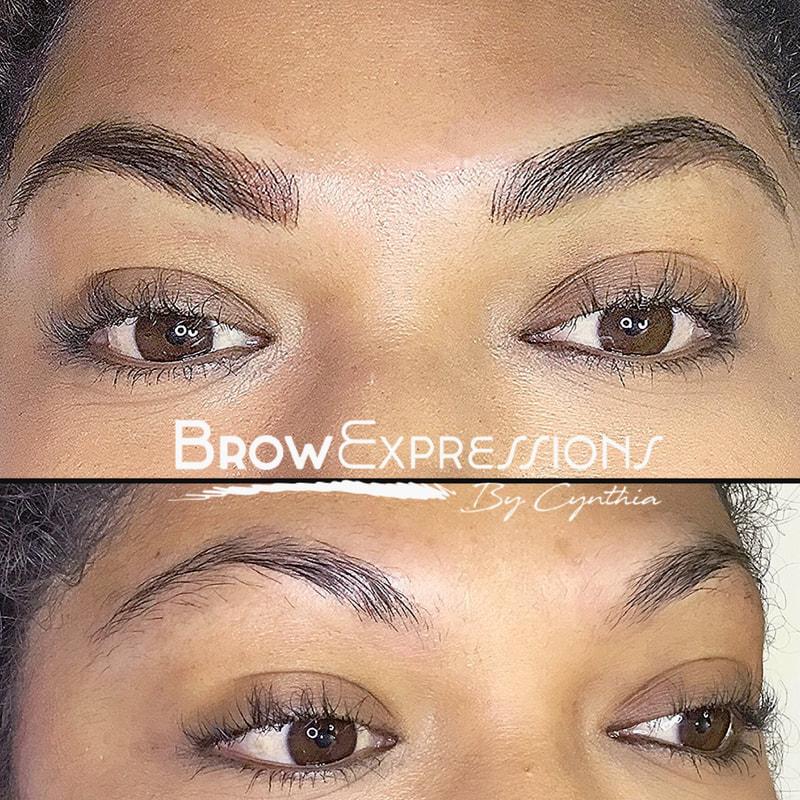 Long Beach, CA microblading results for perfectly shaped eyebrows on dark skin