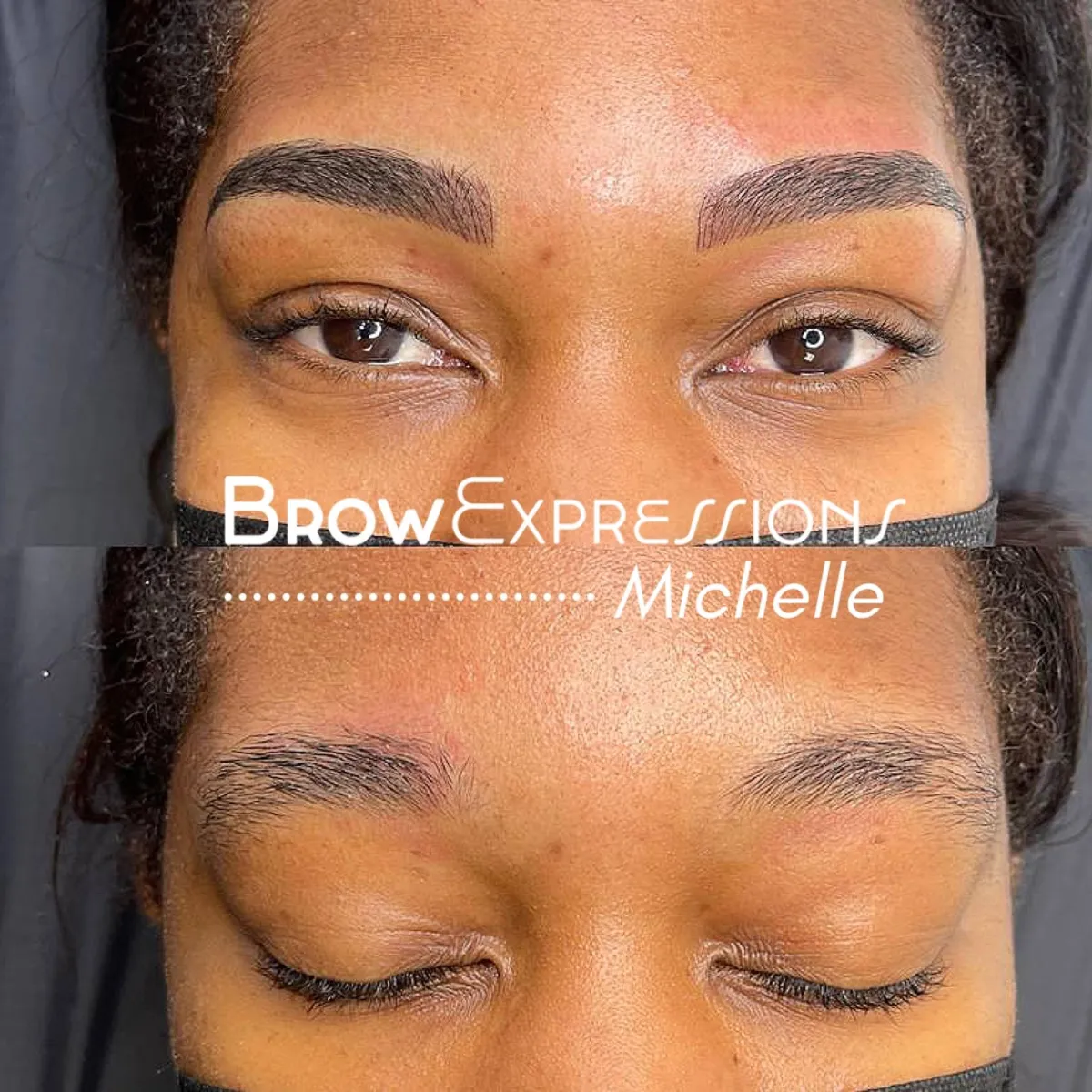 Natural-looking brow transformation on dark skin via microblading in Long Beach, CA 