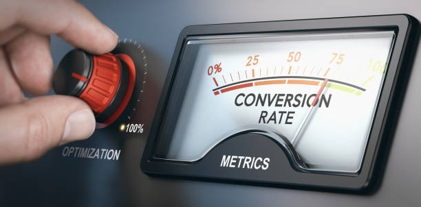 A gauge dial being turned up to a high level, paired with radar graphics indicating increased lead conversion and improved marketing performance