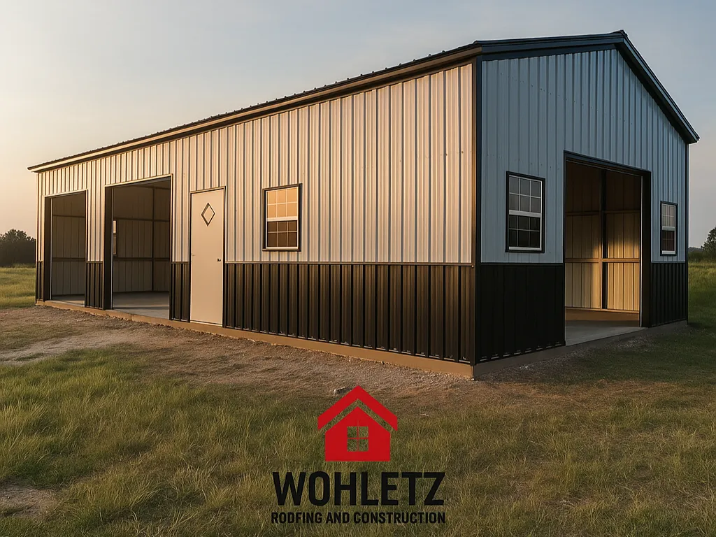 new steel building construction with grass around it