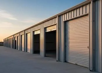 steel building with row of self-storage units